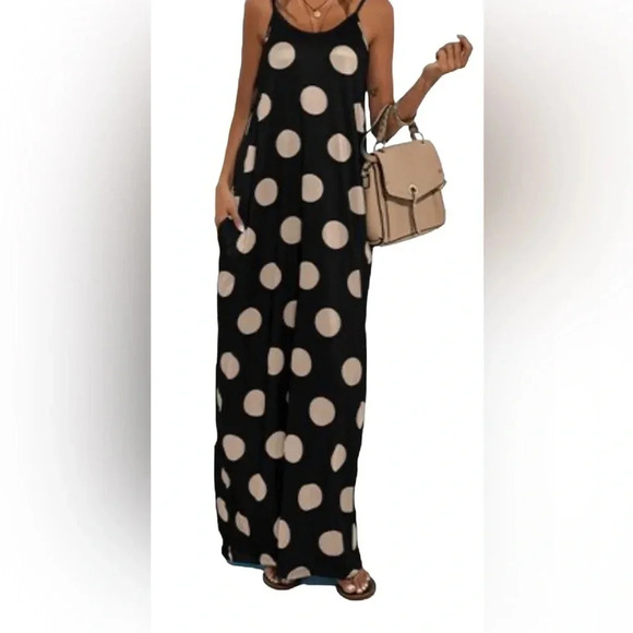 Polka Dot Maxi Dress - Black and White - Picture 1 of 13